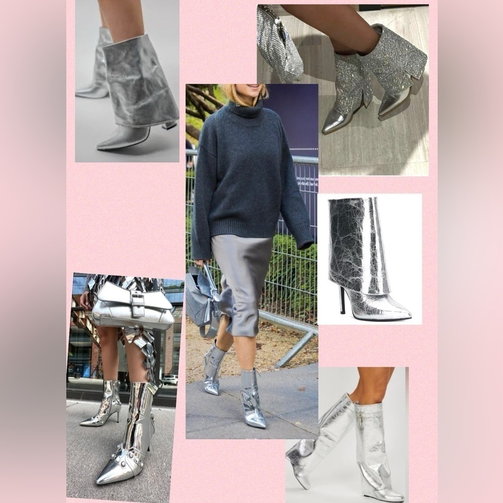INC New Sabeel cuffed Silver fold over booties women’s size 8 - Picture 10 of 10
